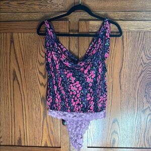 Free People Floral Lace Bodysuit - Pink and Purple